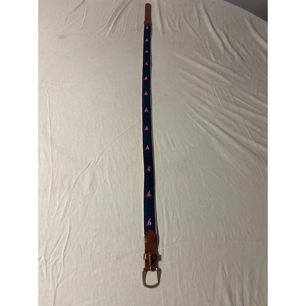 Leather Man Ltd Nautical Flag Belt Mens 40 Navy Blue Cream Leather Good Preppy